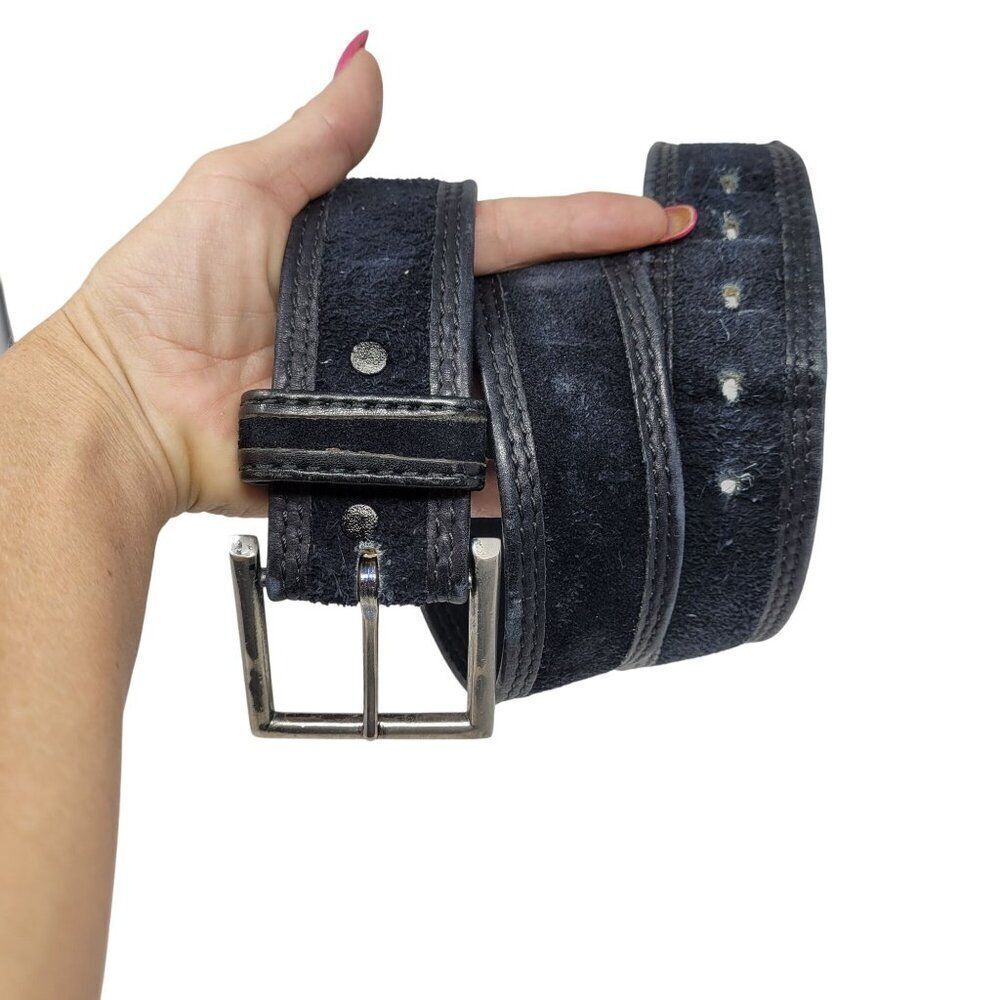 Vintage Mens Thick‎ Rugged 38" Steerhide Leather Belt Black Heavy Duty Suede